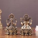 Pure Brass Unique Lord Ganesha and Goddess Lakshmi Idols - 3" Height